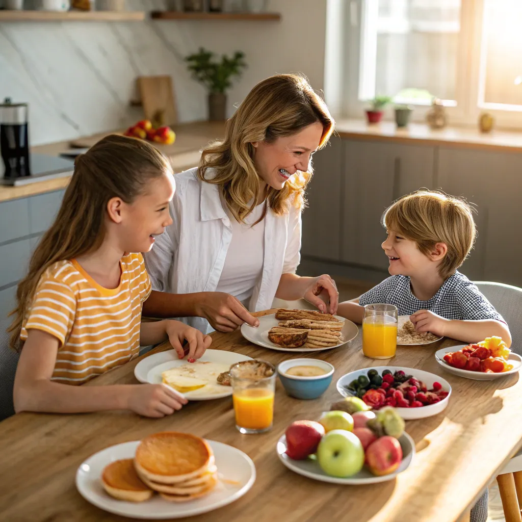 Family enjoying a breakfast course