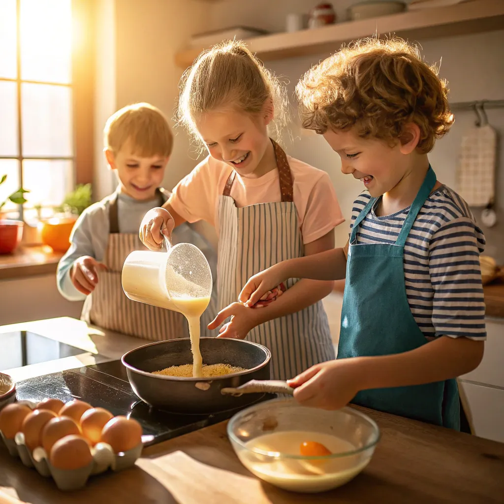 Children cooking breakfast